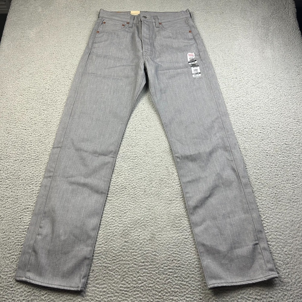 New Levis 501 Shrink To Fit Jeans Mens Grey Silver Rigid  Button Fly 30x32